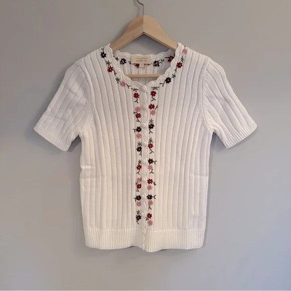 Sezane Ilena Flower Embroidery Cardigan White - FR Size XS - Picture 6 of 8